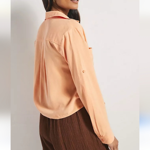 Cloth & Stone By Antropologie Tie-Front Blouse Peach Buttons Lyocell sz M. - Picture 6 of 14